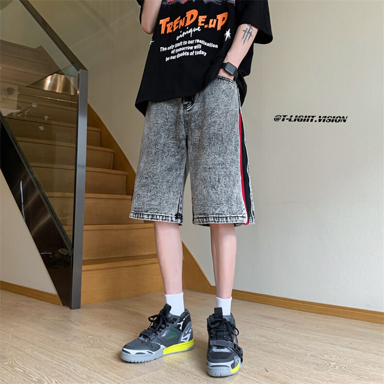 B221美式ins高街暗黑小众拉链牛仔短裤五分裤LK23094-P65控88,男装牛仔裤,电商B221
