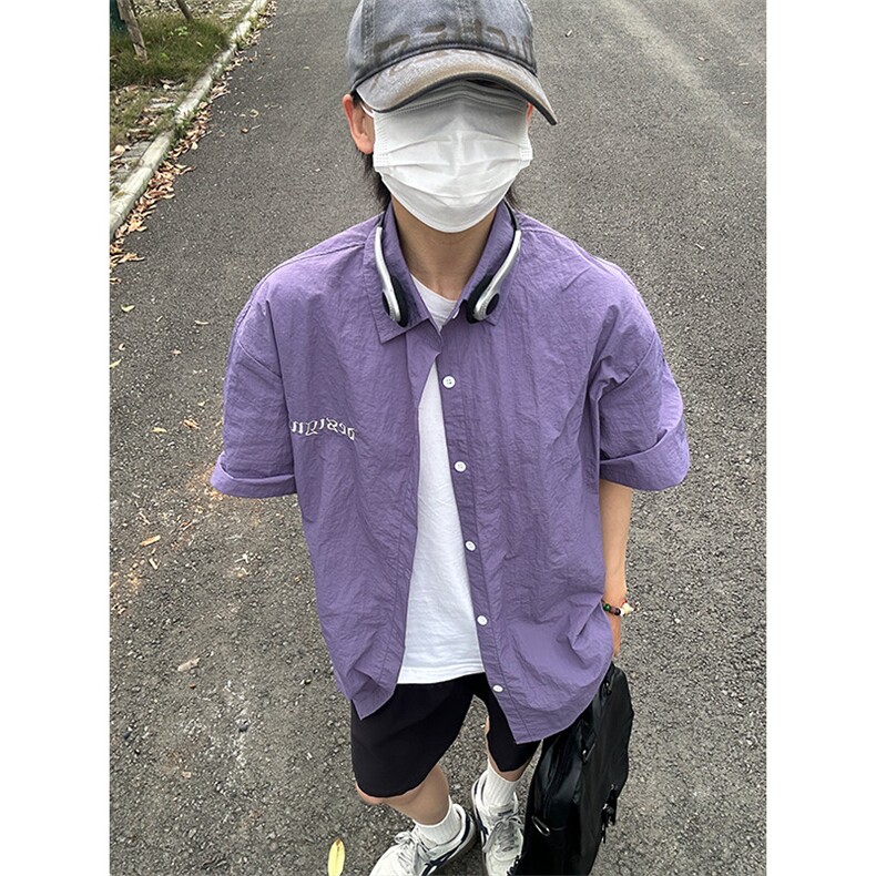 夏季新款速干短袖刺绣衬衫潮流港风宽松百搭男半袖 CS285-P35图片
