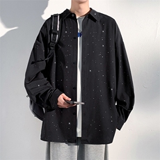 四面弹满天星秋款中式宽松长袖衬衫CSK4205-P38，男装衬衫，星座1204