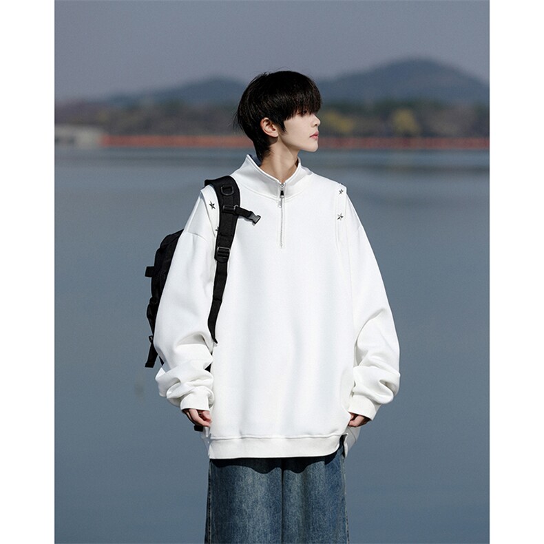 8XL-M星星铆钉半拉链卫衣大码重磅痞帅高街小众立领外套WY5109P58,男装卫衣,电商B238