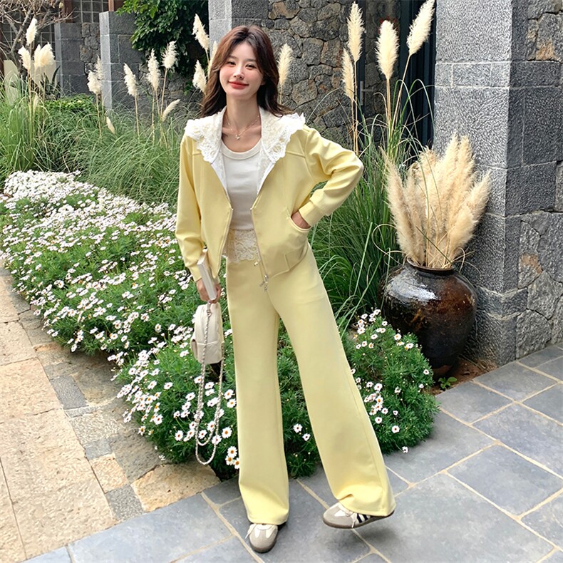 时尚拼接套装女2025年春季新款爆款洋气减龄连帽卫衣阔腿裤两件套,女装套装/套裙,2C029