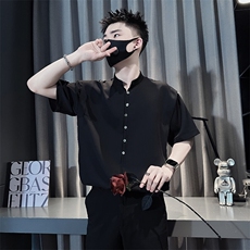 立领衬衫男短袖宽松肩膀拼接设计半袖社会小伙301C-CS15-P58控78，男装T恤，星座301C（原B323）