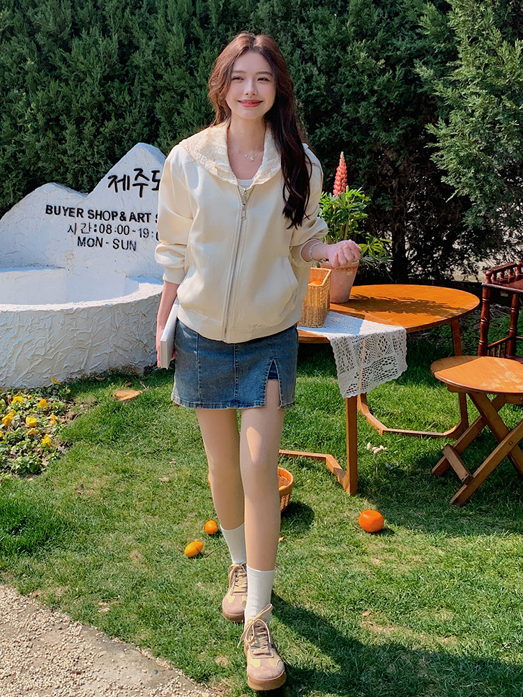 港风短款开衫防风连帽春季防晒衣短外套学生女常规款春秋休闲百搭,女装短外套,蝶眷