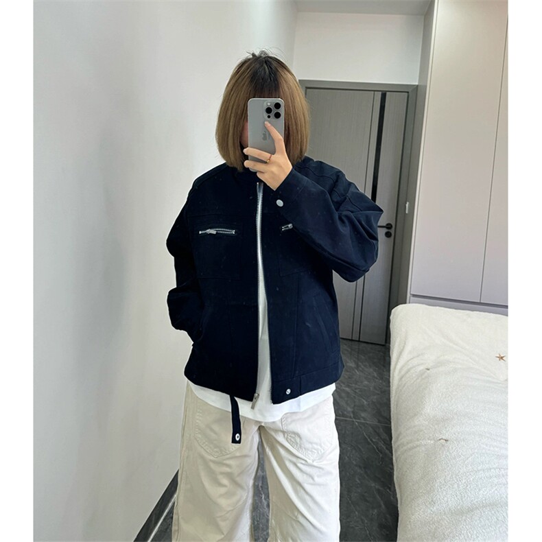 26春装高品质老钱风立领夹克外套男女美式潮牌拉链工装风宽松上衣图片