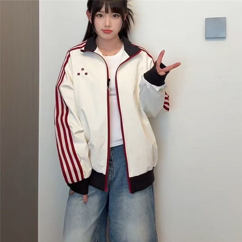 F81-P602025新款美式复古拼色条纹时尚夹克男女秋季户外宽松,男装夹克,电商B323A