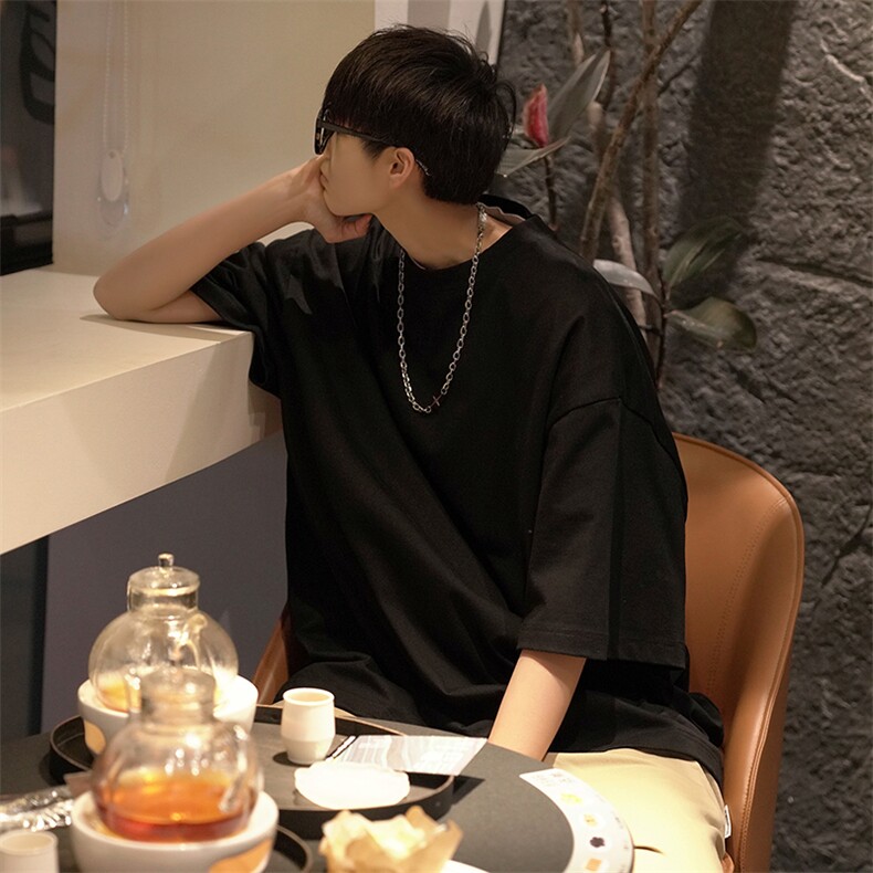 慵懒风垂坠感纯色T恤日常休闲氛围感舒适纯棉百搭上衣HY33TP16，男装T恤，电商A102B
