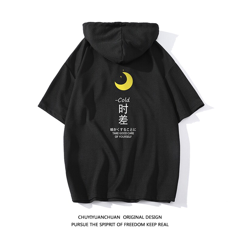 连帽短袖t恤男大码胖子带帽五分袖中袖  白底 LD54047-P45图片