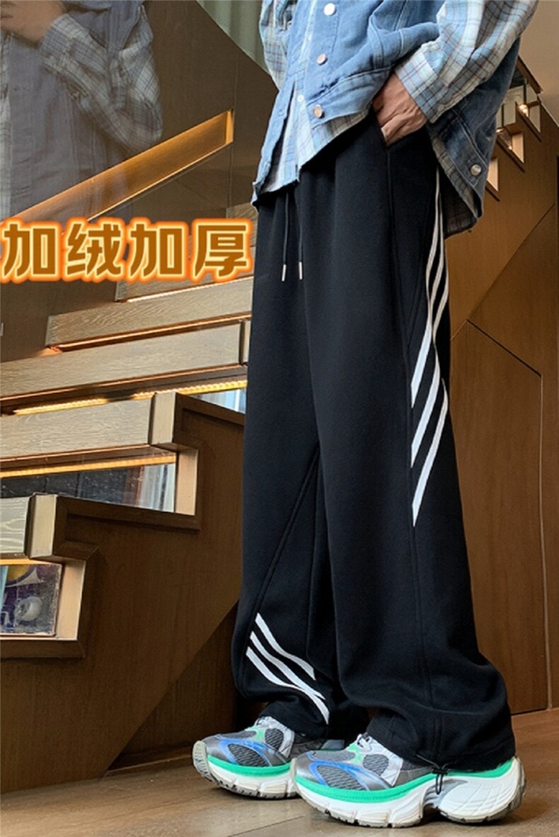 秋冬新款条纹织带卫裤长裤加绒加厚XZ604-K106JR-特P50控88,男装休闲裤,星座604