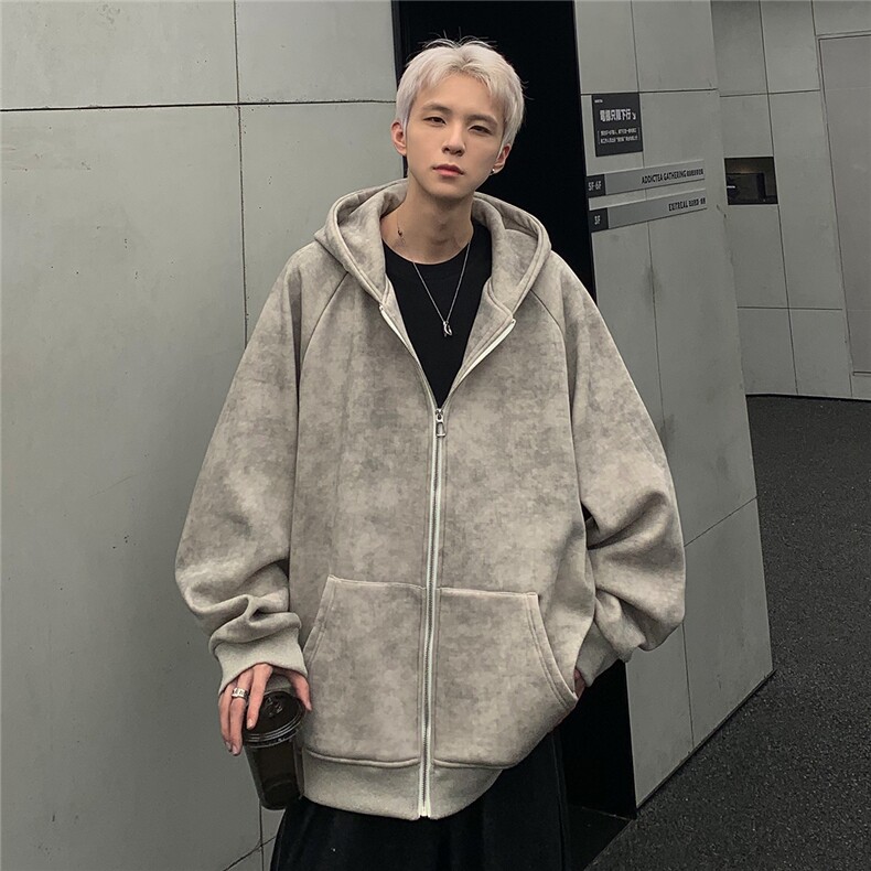 2024美式水洗复古扎染脏脏做旧拉链连帽卫衣宽松开始外套JK91-P78,男装卫衣,电商C307
