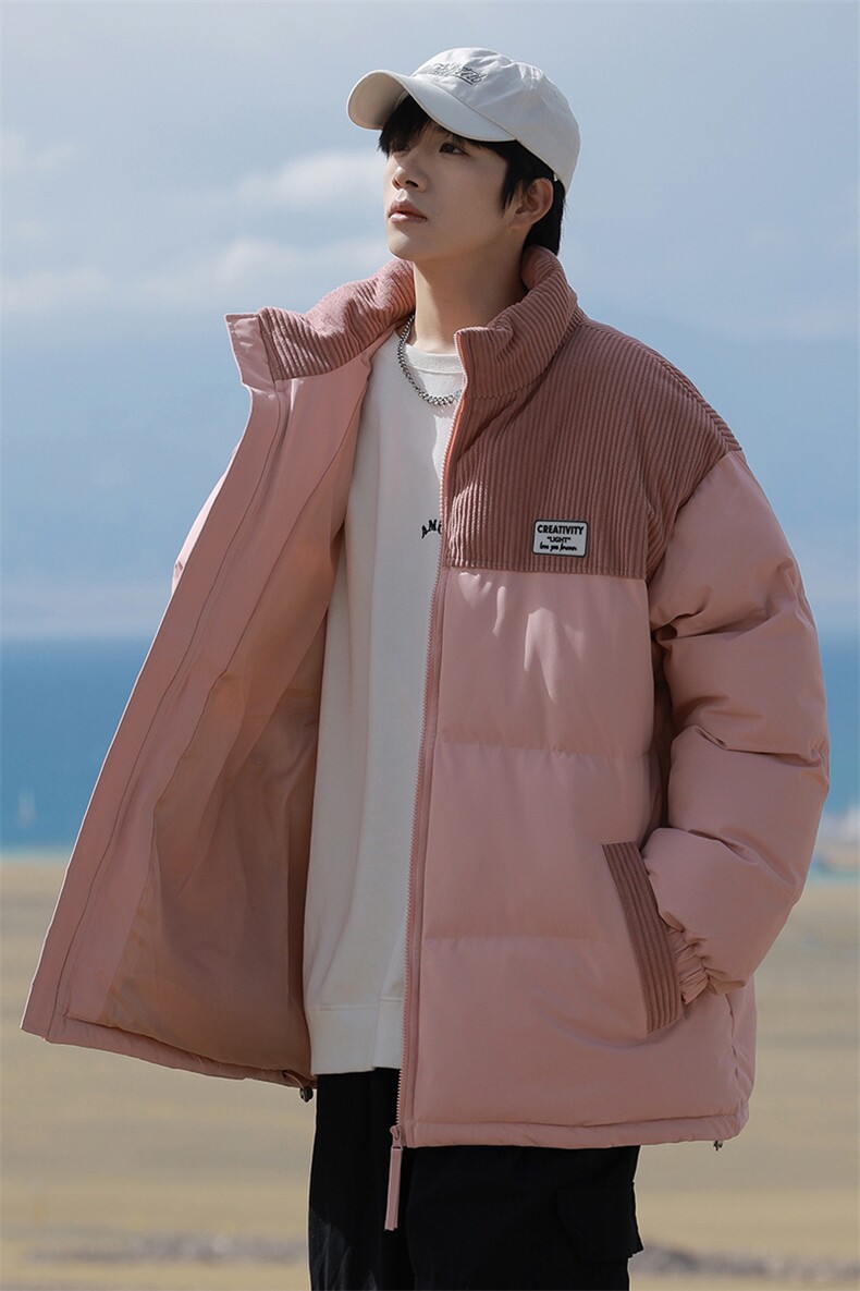 冬季青少年灯芯绒立领拼接外套休闲百搭面包服棉服5302-P78,男装棉衣,电商B306