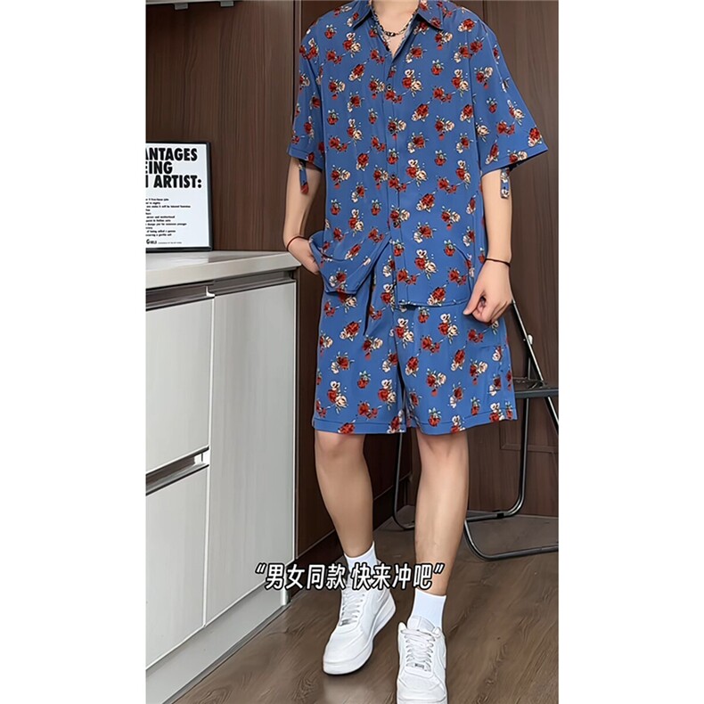 短袖衬衫男+短裤男套装男聚酯纤维M-5XL大码TZ78702P50控98，男装休闲套装，星座226-1