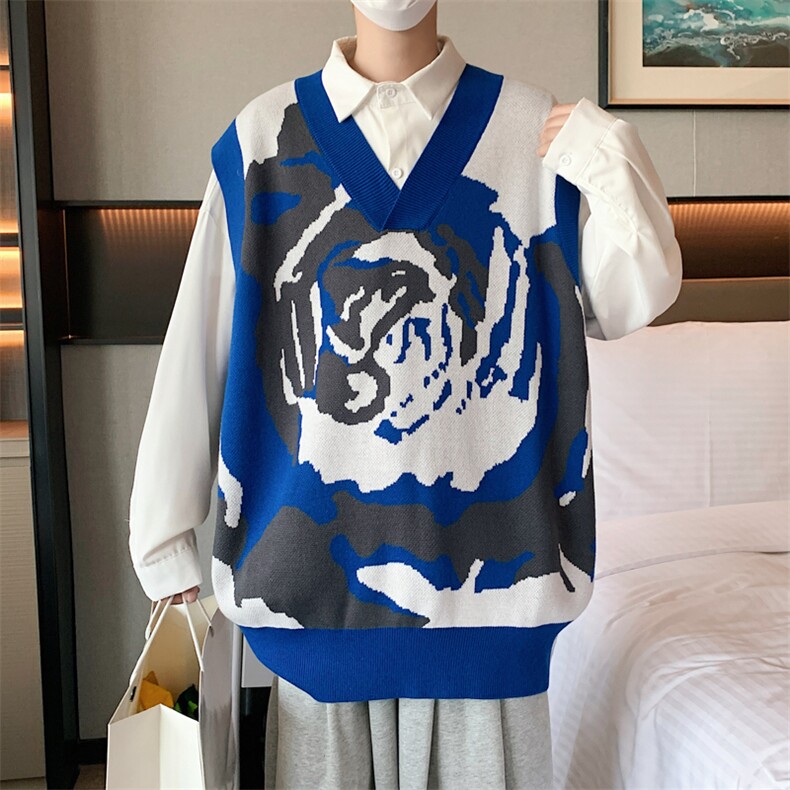 潮流V领针织衫秋季休闲外穿背心马甲男高街ins无袖毛衣 M597-P37图片