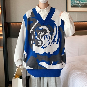 潮流V领针织衫秋季休闲外穿背心马甲男高街ins无袖毛衣 M597-P37图片