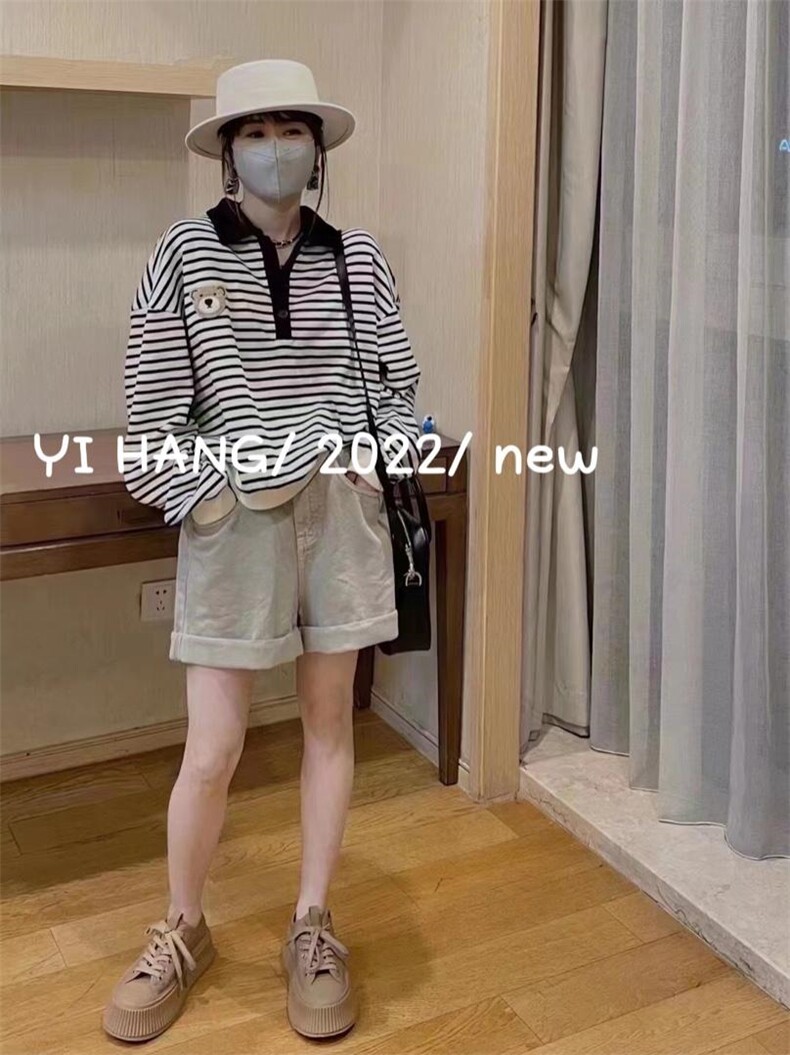 小熊条纹卫衣好搭，女装卫衣/绒衫，一杭