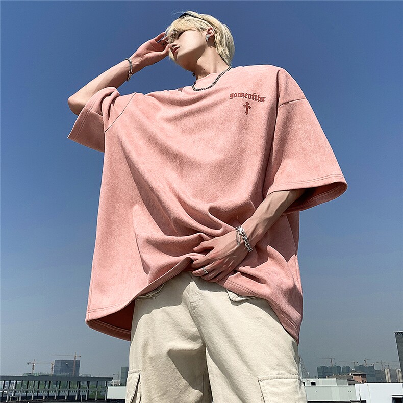 2025夏季新款麂皮绒激光烧花短袖T恤M~5XLXZ604-DT308-P45控58,男装T恤,星座604