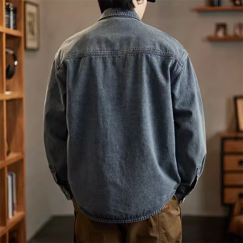网络图经典重磅牛仔衬衫男长袖秋季潮牌宽松休闲工装夹克外套,男装衬衫,星座410-6（原星座1304-1）