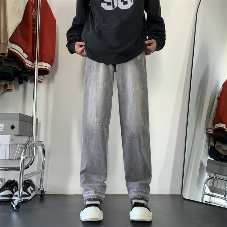 烟灰色高弹力牛仔裤毛边脚口修身显瘦X1213-NZ21-P55,男装牛仔裤,星座1213