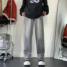 烟灰色高弹力牛仔裤毛边脚口修身显瘦X1213-NZ21-P55，男装牛仔裤，星座1213