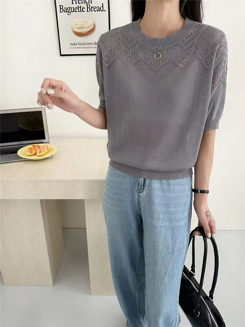 天丝莱赛尔镂空圆领短袖女,女装T恤,晨旭羊绒