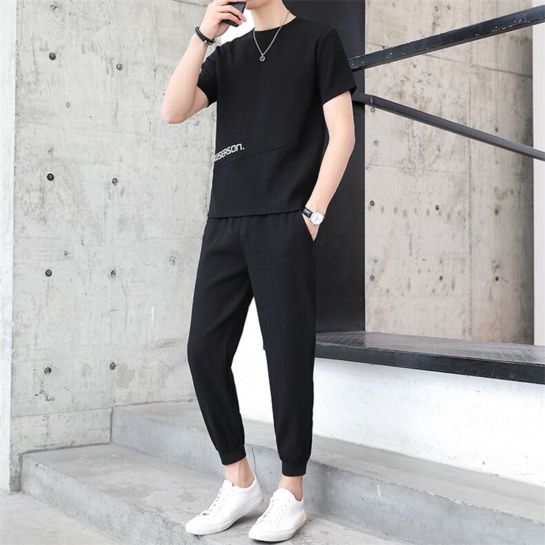夏季宽松男士新款T恤青少年潮流两件套短袖休闲运动套装T776-P50图片