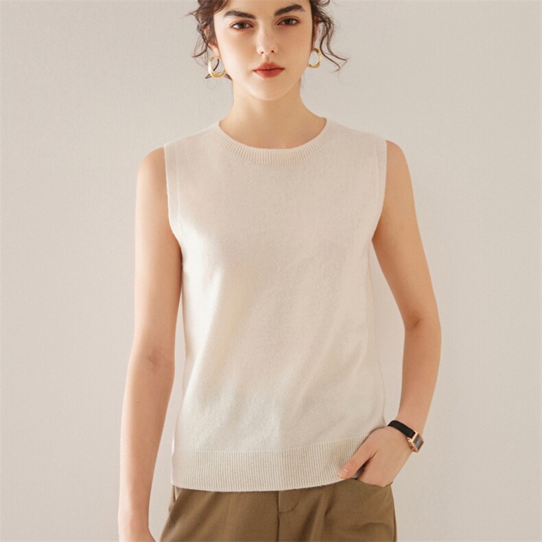 时尚百搭秋季新款无袖圆领背心女式针织衫，女装背心吊带，旭友羊绒