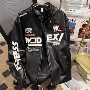 美式赛车服皮衣夹克男女春秋新款潮牌宽松情侣帅气机车服外套图片