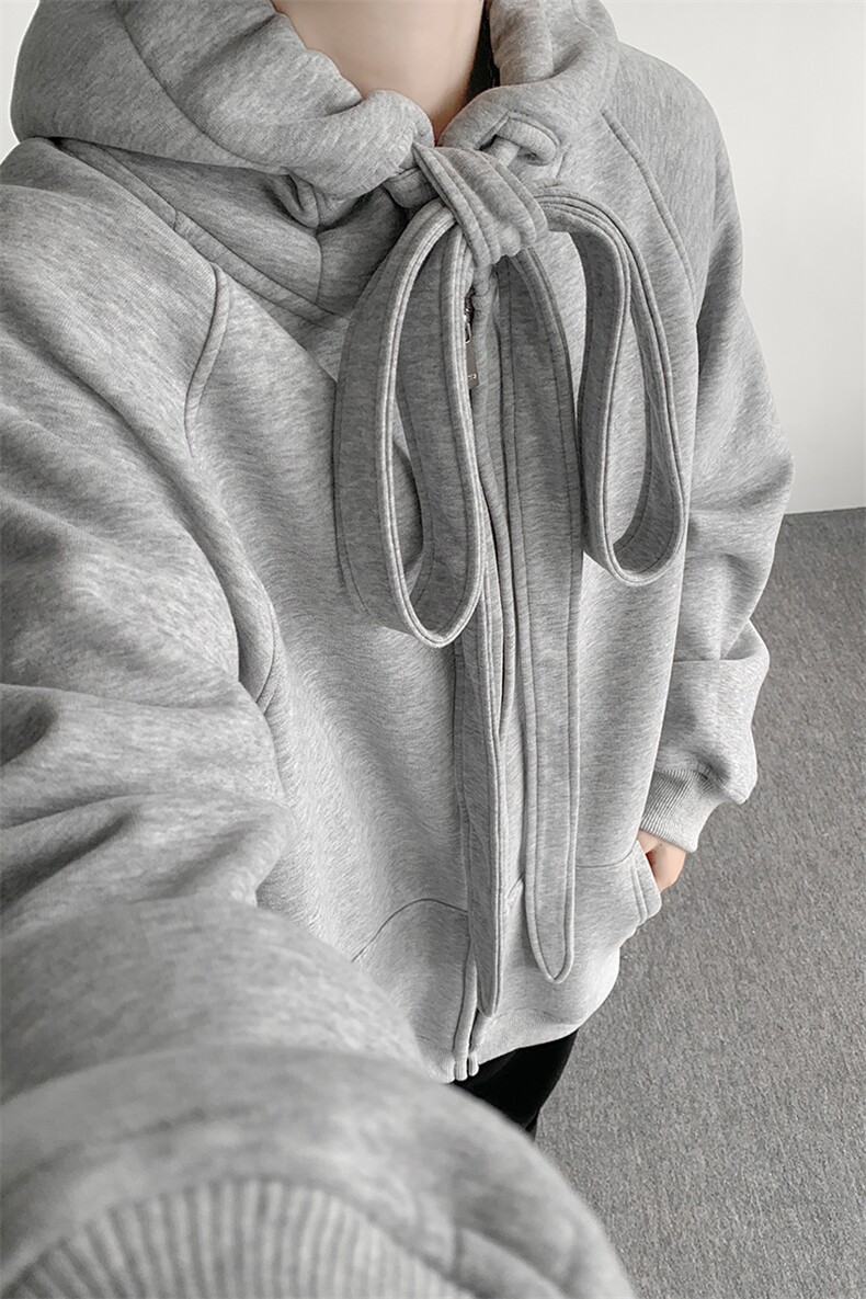 8XL-M朝牌情侣美式绑带设计连帽卫衣宽松开衫外套男女WY35P58,女装短外套,电商D206-1