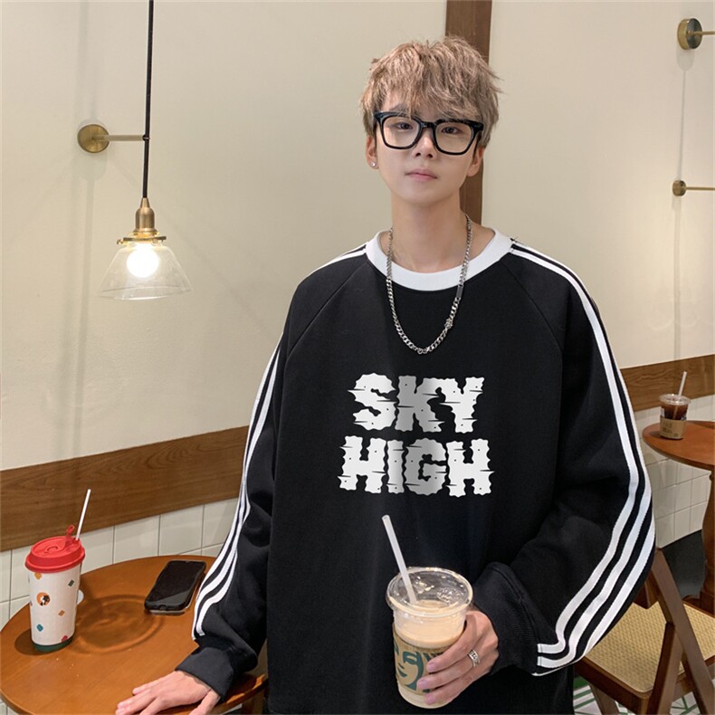 美式三杠条纹复圆领卫衣秋冬男女宽松长袖SW2478-P45控6850棉,男装卫衣,电商B370