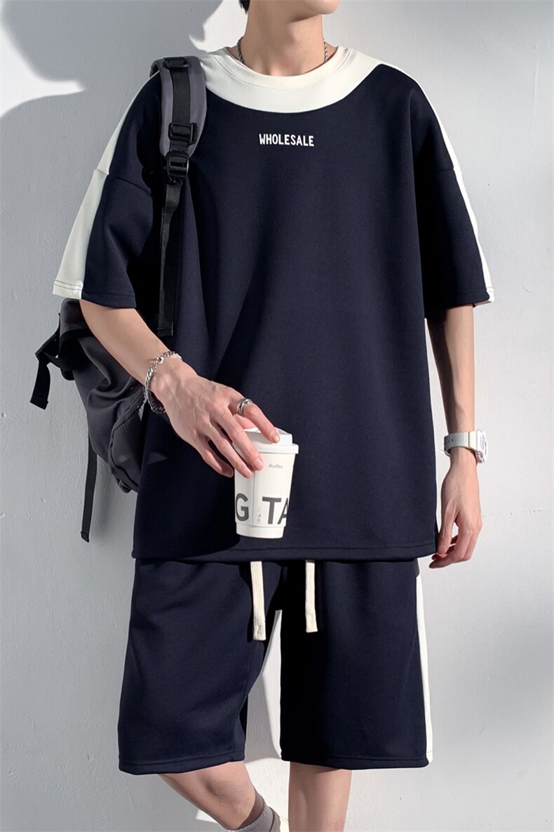 直播品质！2024夏季新款男士珠地短袖套装学生一套TZP002P70,男装T恤,电商B220