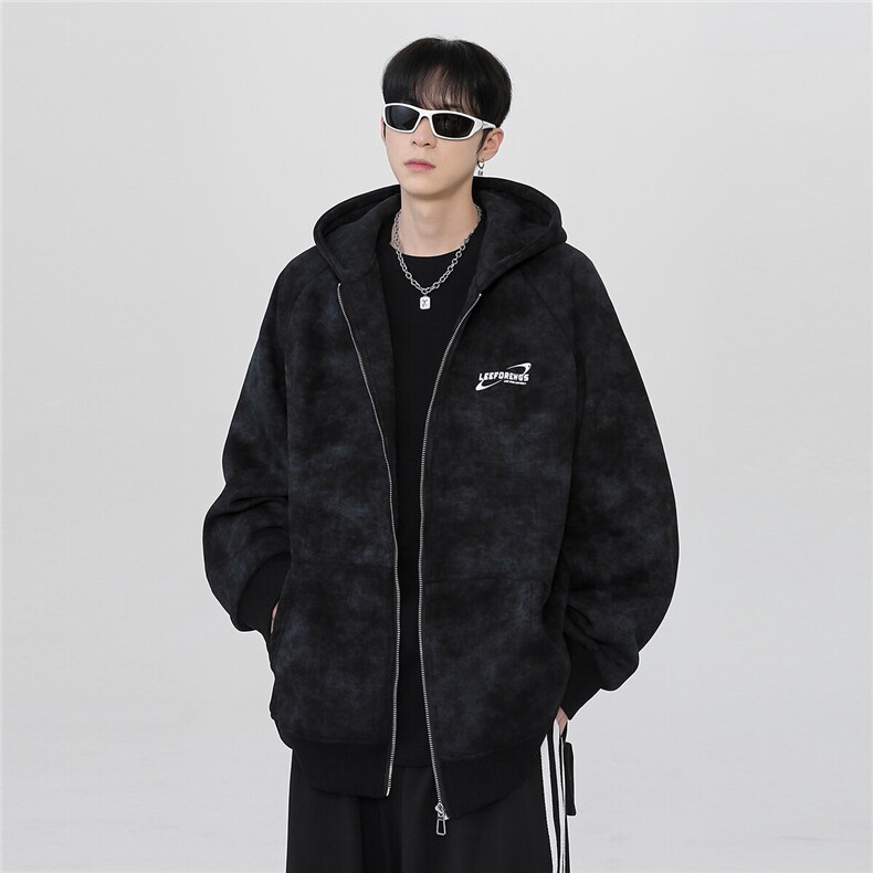 脏脏做旧连帽拉链开衫卫衣外套男春季美式青少年夹克棒球服p68,男装夹克,电商C307
