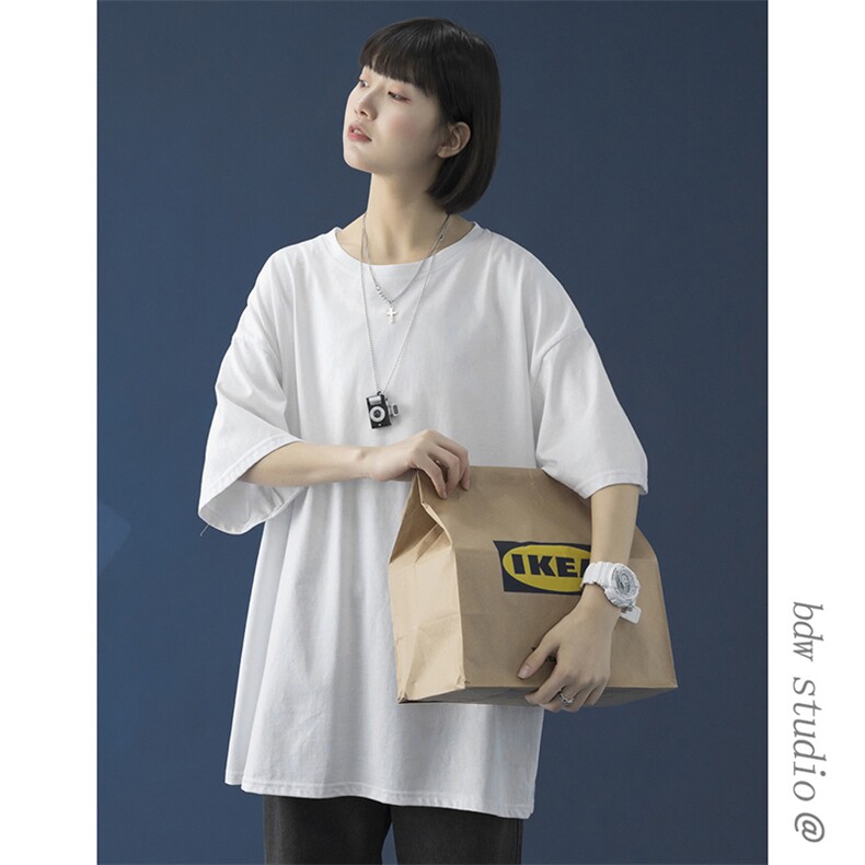 @蓝底中性风2021春夏纯棉短袖T恤男女宽松纯色半袖体恤T110特P15，男装T恤，电商B220