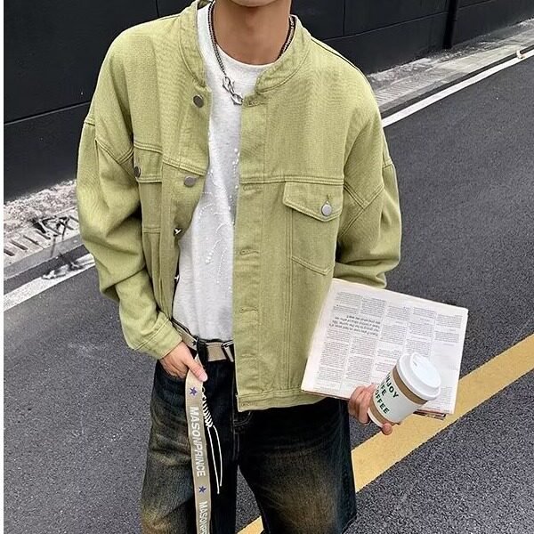风秋款男立领牛仔夹克衫单排扣休闲外套JK3511P65,男装夹克,星座1013-1