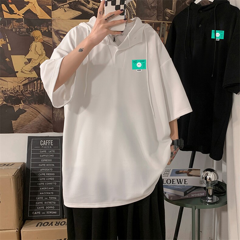LD54264-P45 NASA连帽短袖t恤男大码胖子带帽五分袖中袖 海报风图片