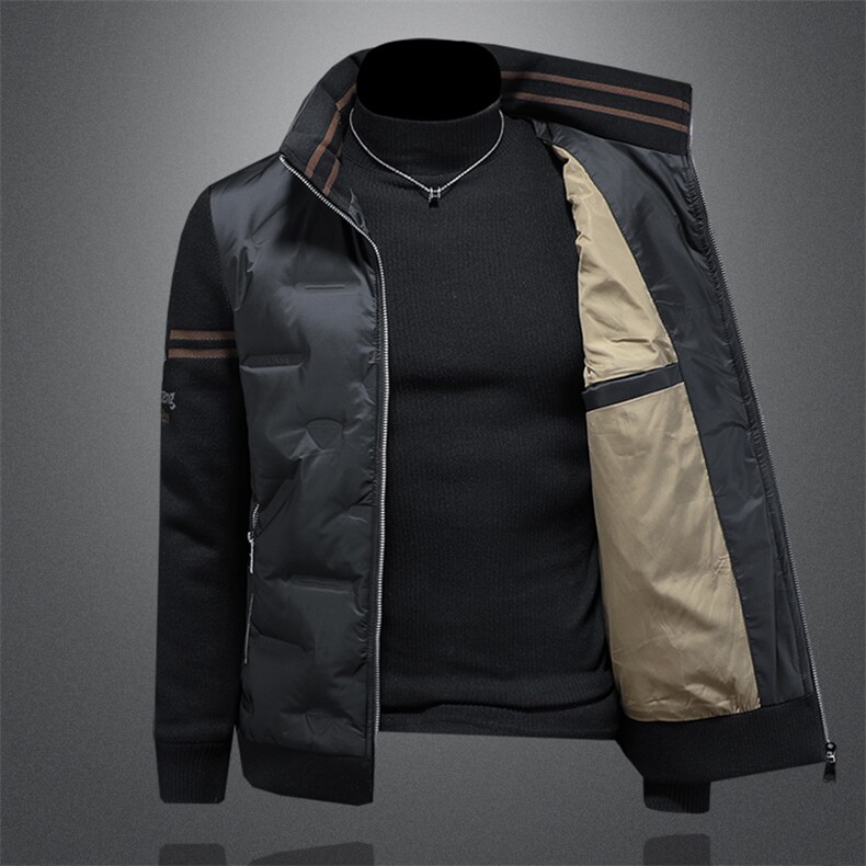 男装冬季新款立领拼接针织袖羽绒服外套羽绒男Y8861/P245，男装羽绒服，钱塘730-1