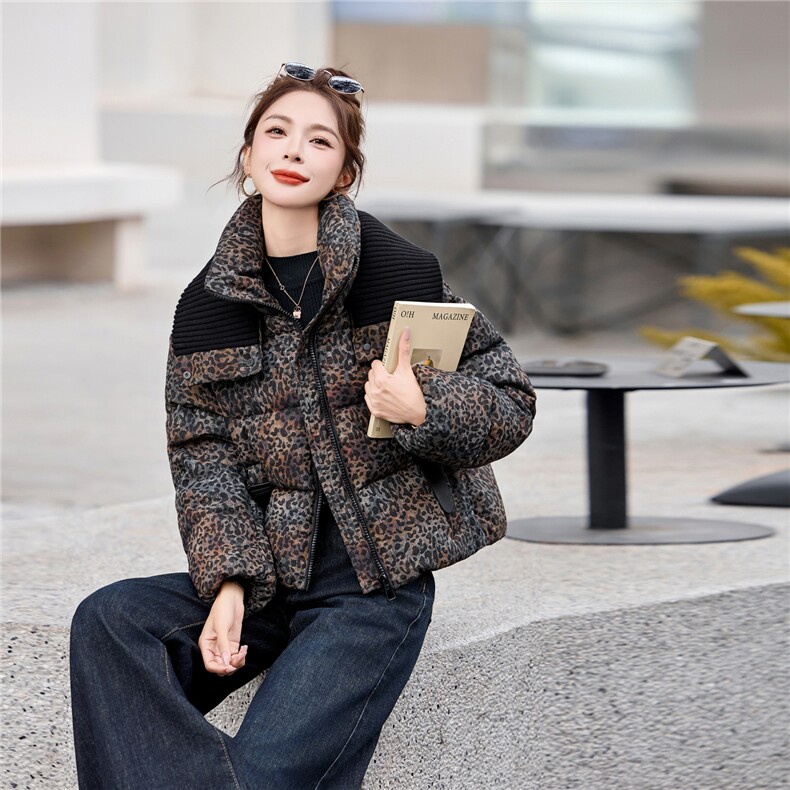 冬季新款女装2025年时尚气质优雅大方加厚棉服豹纹外套,女装棉衣/棉服,涵墨