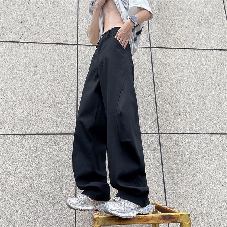 夏季美式高街镰刀牛仔裤褶皱弧形男女阔腿裤潮牌宽松长裤N770-P60,男装牛仔裤,星座308B-2