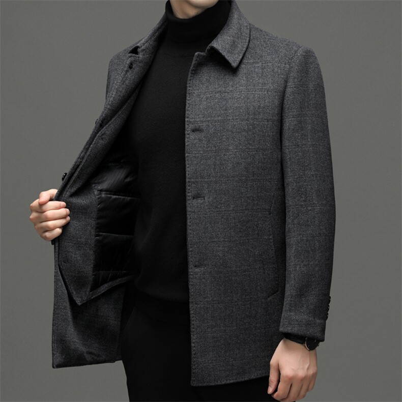 冬季新款羊毛双面呢大衣男中年商务休闲爸爸装厚款保暖毛呢外套,男装毛呢大衣,电商B212（原钱塘6029）