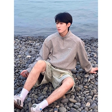 WY07-P68华棉垫肩美式卫衣宽松百搭运动上衣外套立领打底衫，男装卫衣，电商B327