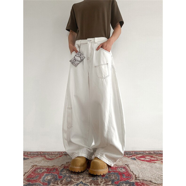 903-AK050-特P55【S-3XL】工装白色弯刀裤3,男装牛仔裤,星座903