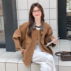 美拉德穿搭棕色工装外套女春秋2025新款超火好看高级小众夹克上衣，女装短外套，2C085