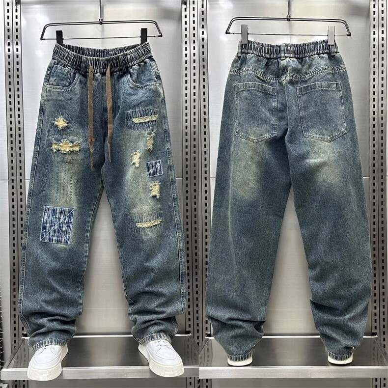 1506-1/KK8471/P55潮牌美式设计感破洞牛仔裤男秋季潮流痞帅百搭图片