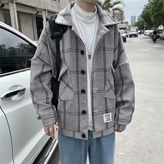 格子外套男oversize秋冬ins短款呢大衣M406P65加厚款75，男装毛呢大衣，星座1116-2