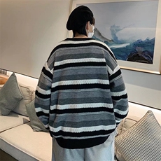 男冬季韩版潮流宽松圆条纹撞色毛衣MY075P42，男装针织衫/毛衣，星座1116-2