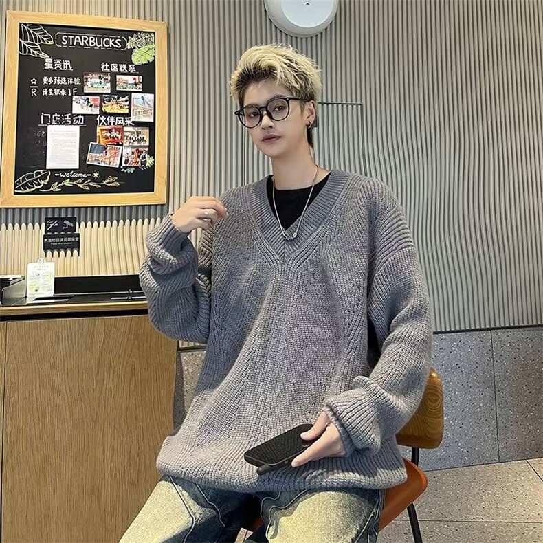 v领针织衫毛衣男秋季高级感上衣纯色潮牌线衣外套M5703/P52,男装针织衫/毛衣,星座506