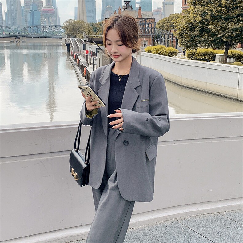 高级感超好看灰色西装外套女春秋2025新款韩系独特炸街休闲小西服,女装套装/套裙,2C177