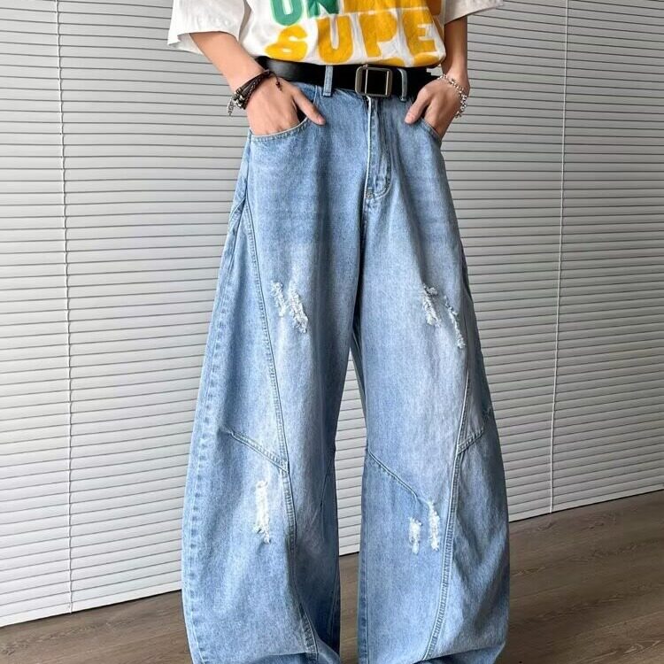 1506/Q4100/P56美式春秋高腰显瘦直筒裤百搭弯刀阔腿拖地感长裤,男装休闲裤,星座1506