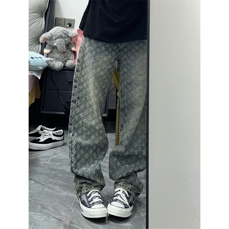 欧美高街痞帅炸街牛仔裤男阔腿直筒长裤男hiphop裤子WL0799-P45,男装牛仔裤,星座1008