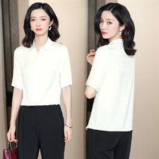 重磅真丝衬衫女2024年夏季新款高端气质短袖职业装缎面桑蚕丝上衣，女装衬衫，阿舍尔精品