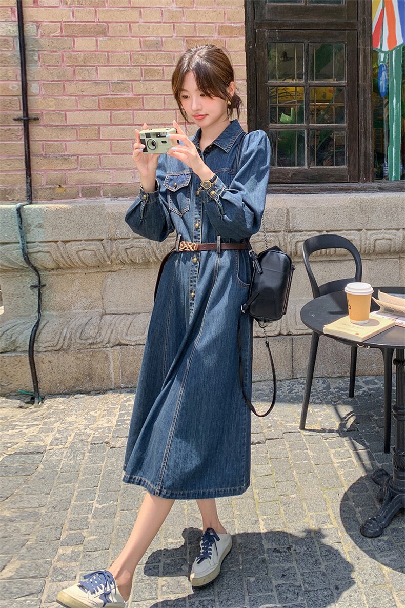 蓝色简单大方的连衣裙女2025春季新款高级感气质收腰显瘦衬衫裙子,女装连衣裙,浙宝069