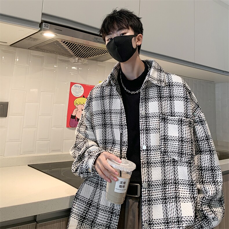 8XL-M特大码高级感千鸟格闲大码情侣复古翻领夹克外套JK1303P65,男装夹克,电商D206-1